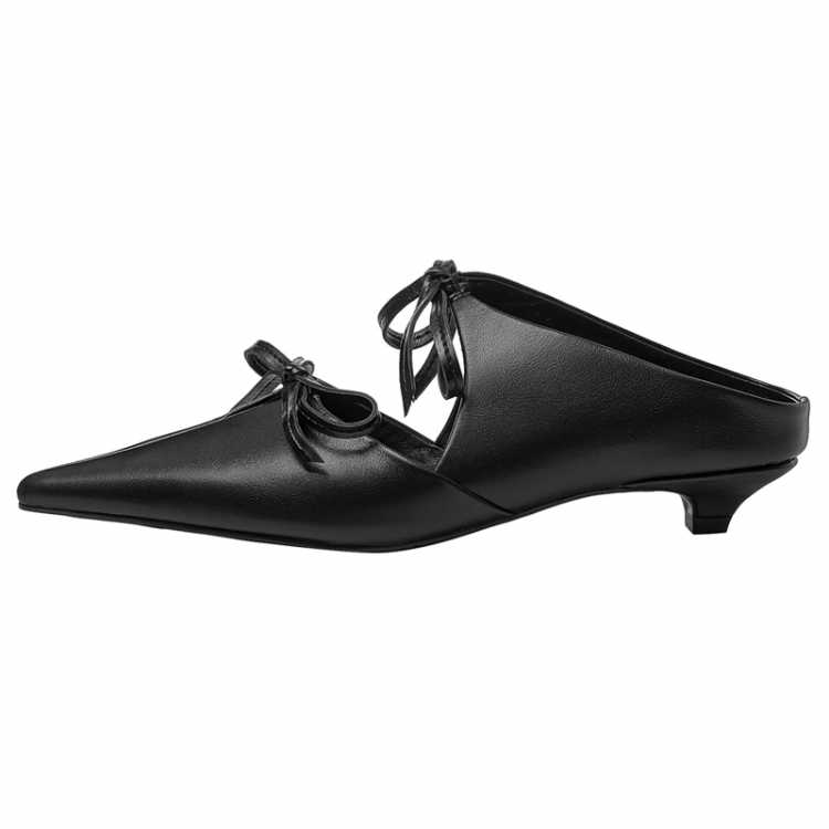 Black White Butterfly knot Genuine Leather Low Heels Sandals Women Summer Casual Shoes Sandales Femmes 2021 Sandalias Mujer