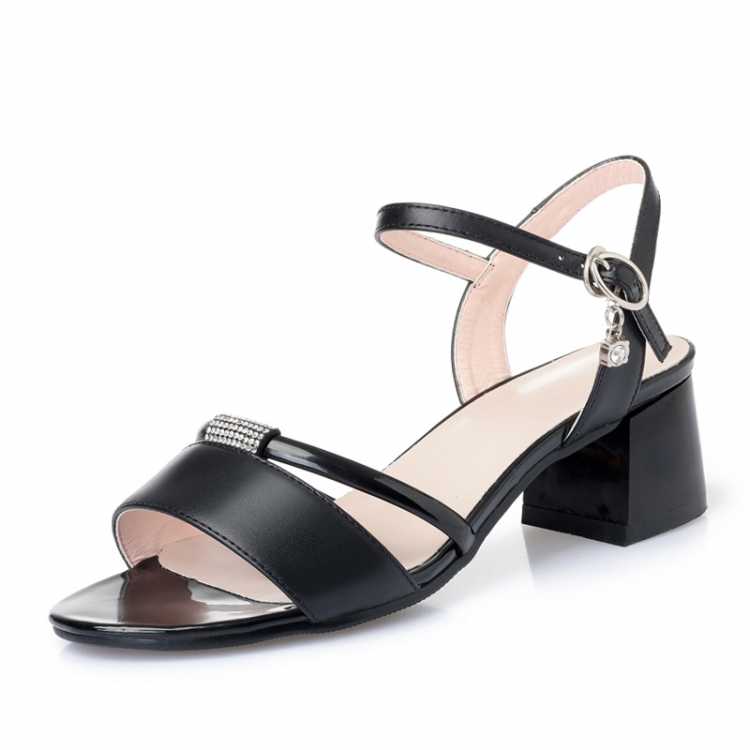 Genuine Leather Women's Sandals 2021 New Fashion Ladies Sandals Mid heel Large Size Sandals Women Summer Footwear