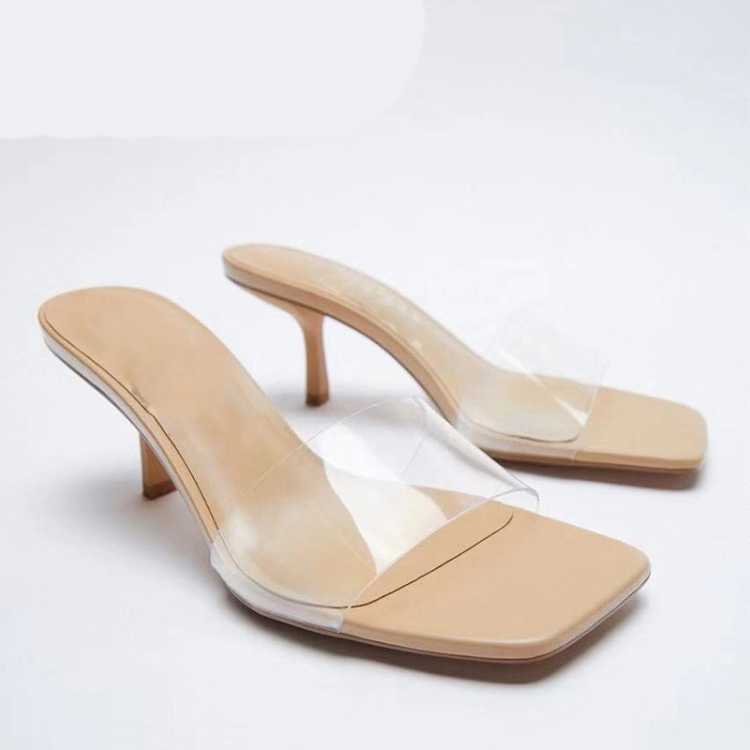 Brand Designer 2021 Summer Women's Shoes One Word Transparent Women Sandals High Thin Heels Sandals For Female